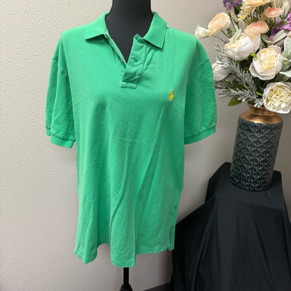 Polo Ralph Lauren Green Cotton Classic Fit Polo Shirt XL Yellow Logo